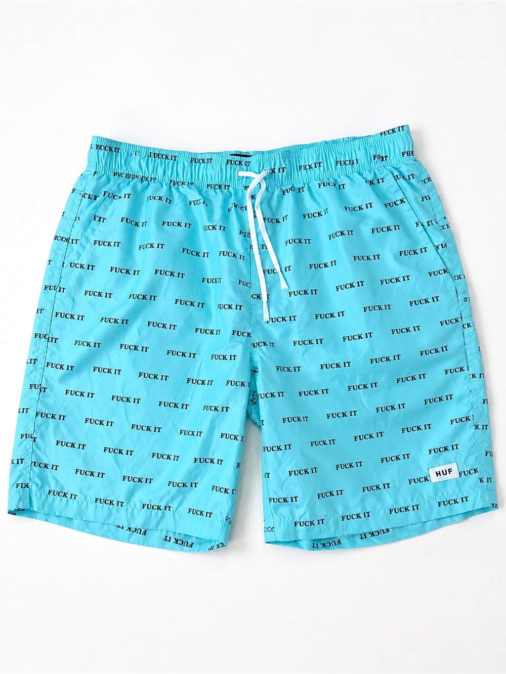HUF Novelty Print Swim Trunks Blue “F*ck  It” Allover Board Shorts Men’s M